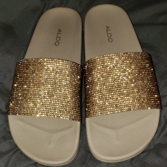 Aldo Montagne Gold Rhinestone Sandal Sli… - Picture 3 of 4